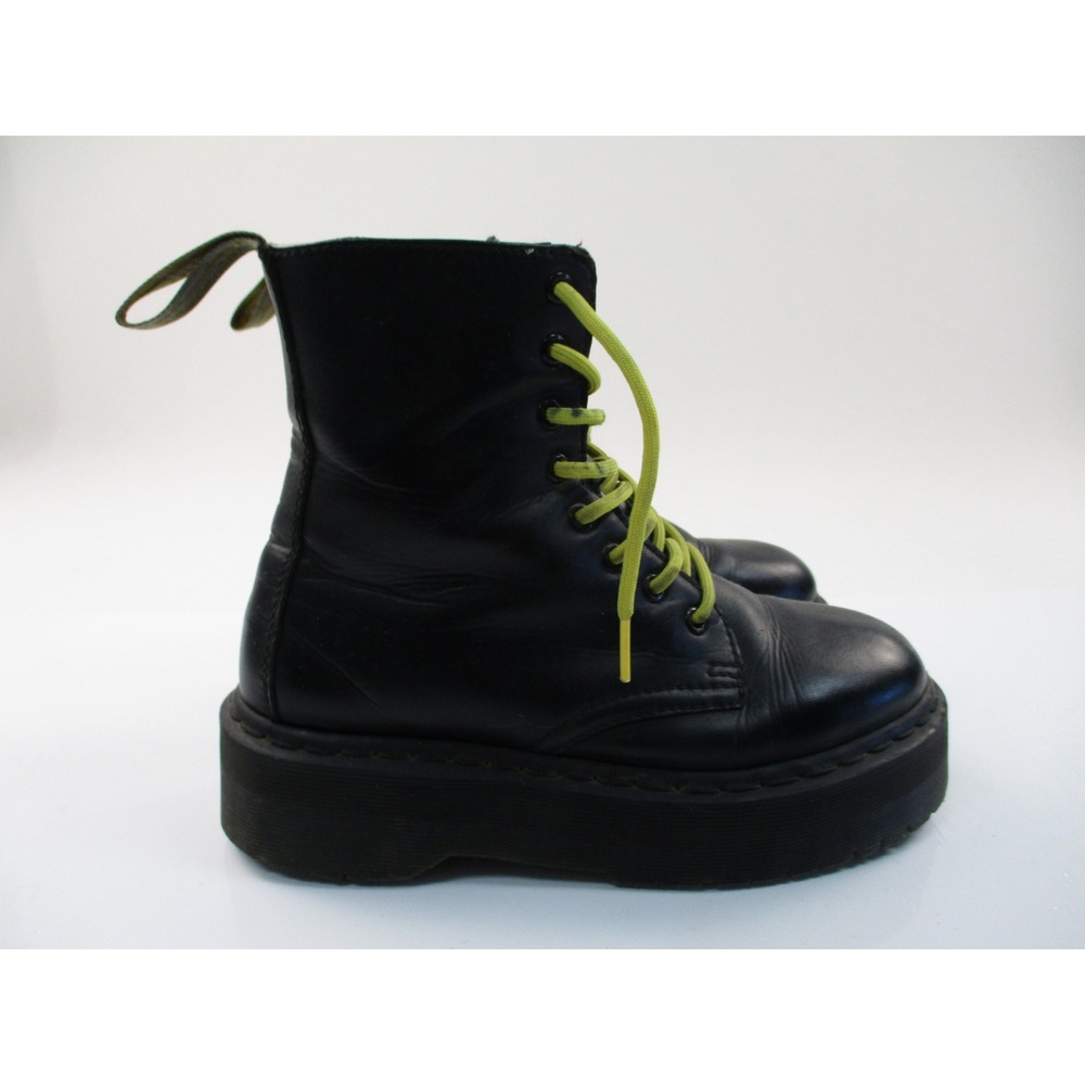 Dr. Martens Jadon Boots Womens 8 Black Platform Jadon 8-Eye Side Zip Green Laces